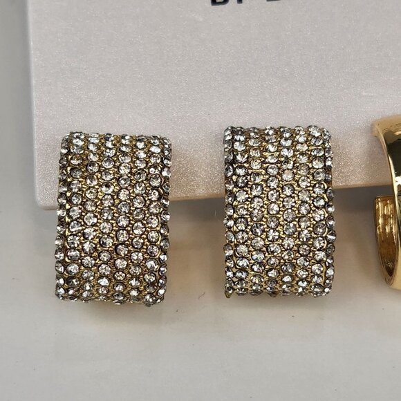 SUGARFIX by BaubleBar Hoop Earrings Wide Chunky Gold Tone Pave Crystals Set of 2 - Picture 2 of 6